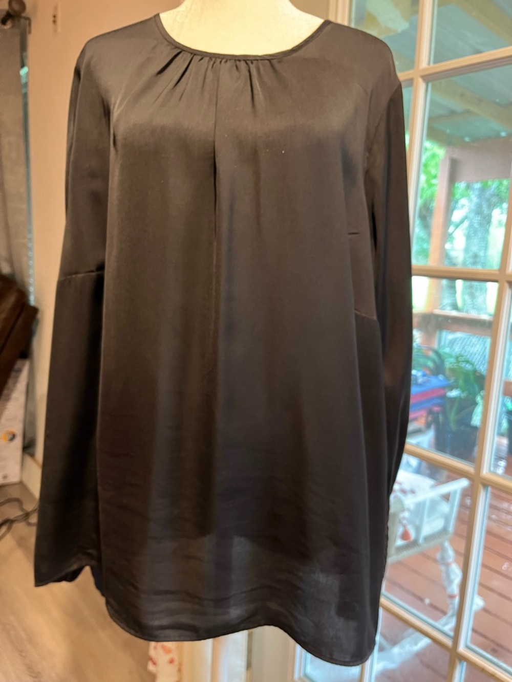 Calvin Klein Black Long-Sleeve Gathered Neck Blouse